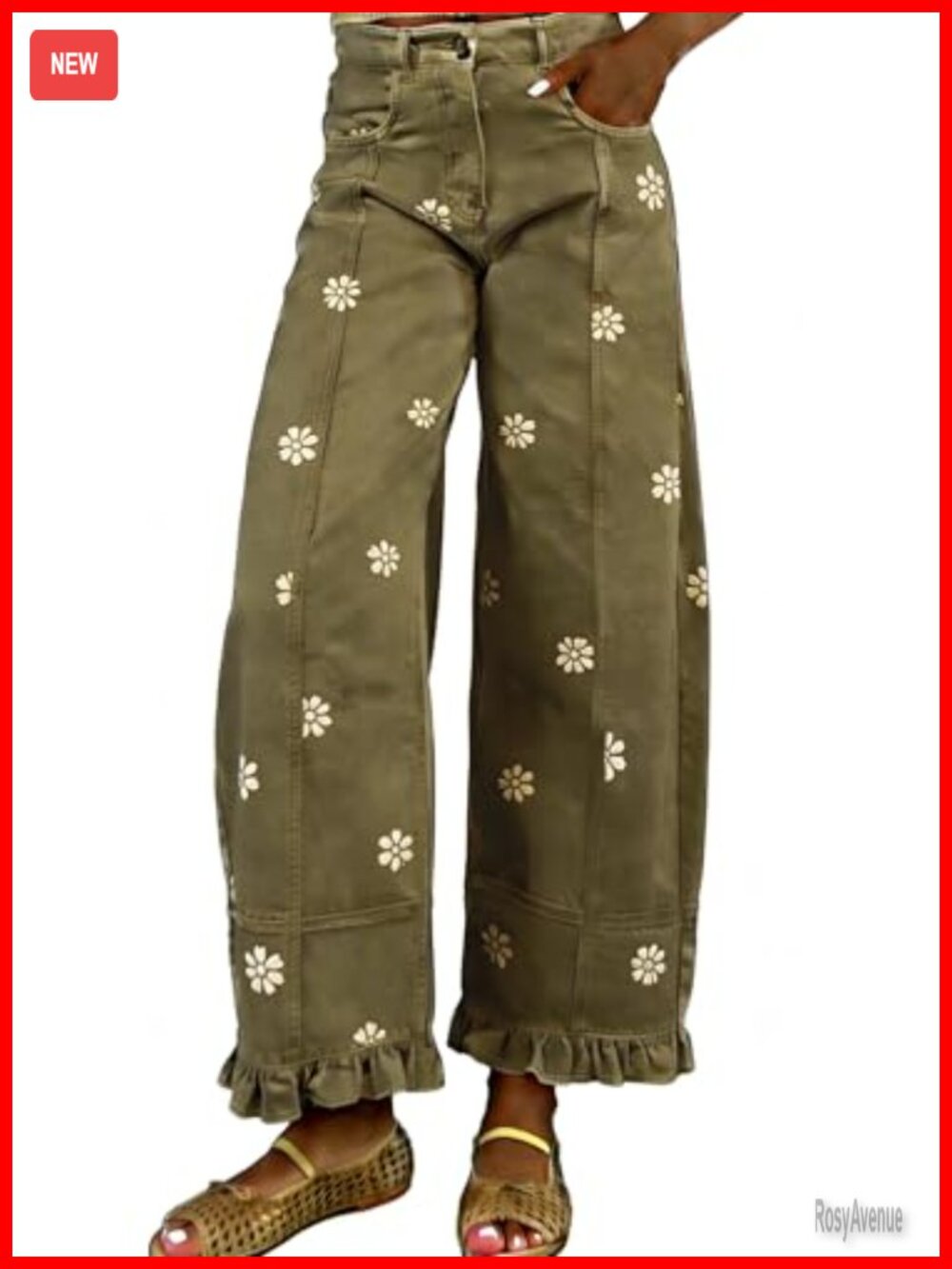 Wide Leg Barrel Jeans with Floral Patchwork